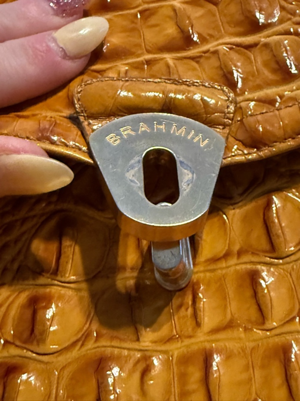 Brahmin Cognac Croc-Embossed Shoulder Bag - Picture 7 of 9